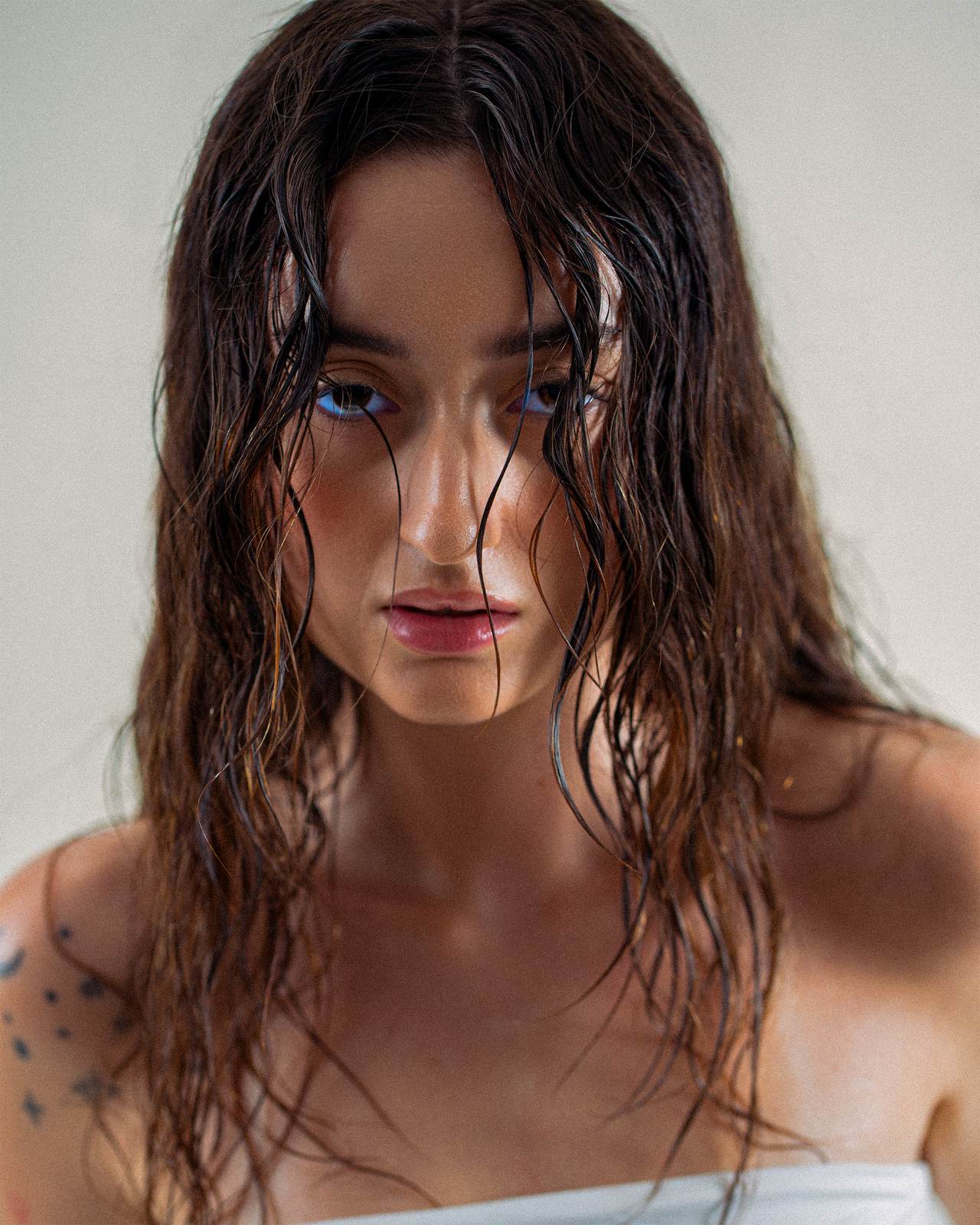Studio beauty portrait — wet hair, close-up, Melbourne studio
