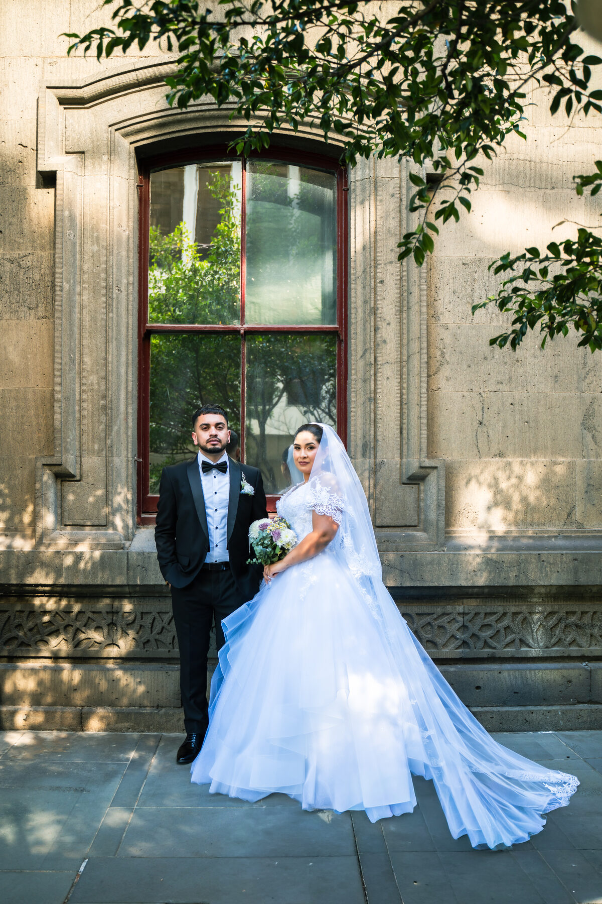 Gradient — formal B&W wedding portrait, Melbourne heritage location